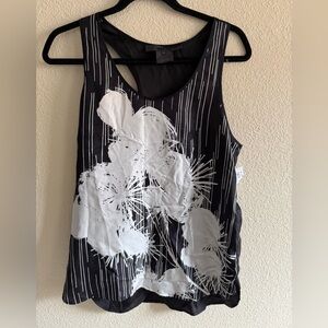 Chic Black and White Floral Women's Silk Tank Top. New